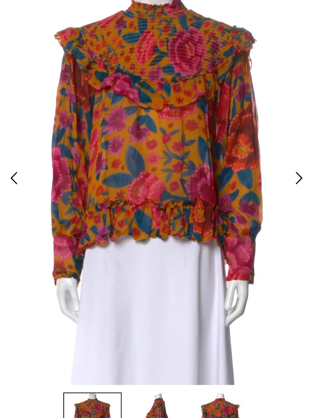 FARM Rio Mustard Floral Ruffle blouse
